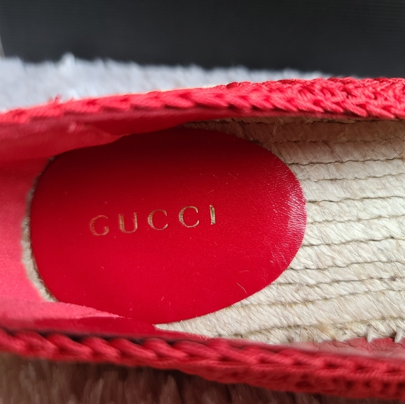 GUCCI Red Lilibeth Gg Faux Pearl-embellished Espadrilles Flats Size 7 - Picture 10 of 11